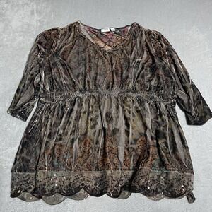 Cato Tunic Top Womens 22 24W Velvet Sequin Trim Babydoll Y2K Fairy Grunge Boho‎